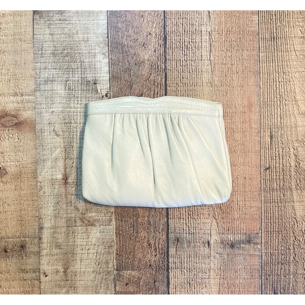 Vintage Ande Cream Leather Gathered Clutch Bag with Gold Chain Strap